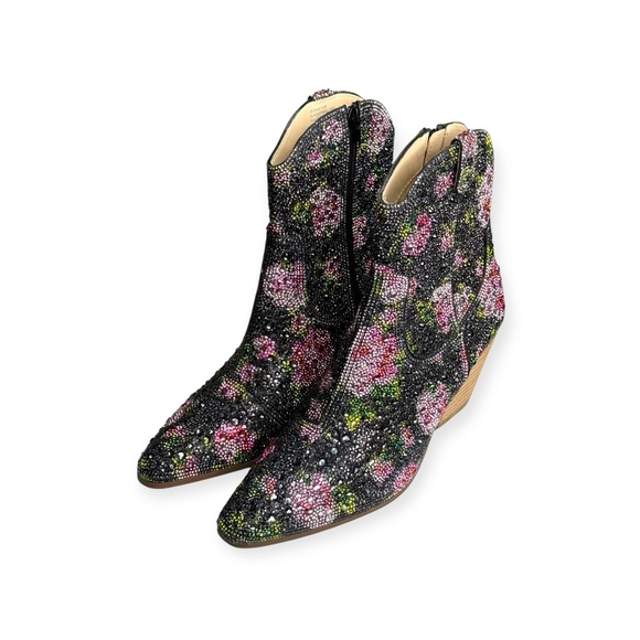 new Betsey Johnson ✿ Diva Crystal Floral Chelsea Ankle Cowboy Boot ✿ Black 8.5M - Picture 8 of 16